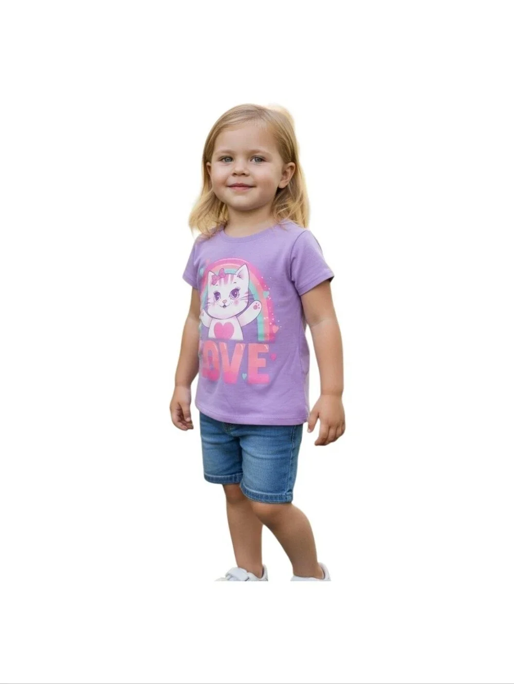 The Children's Place Lavender Cat LOVE Tee with Rainbow Accents